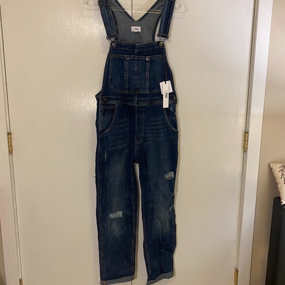 m1858 Women's Overalls Distressed Ripped Denim Dark Blue Size M - Picture 1 of 11
